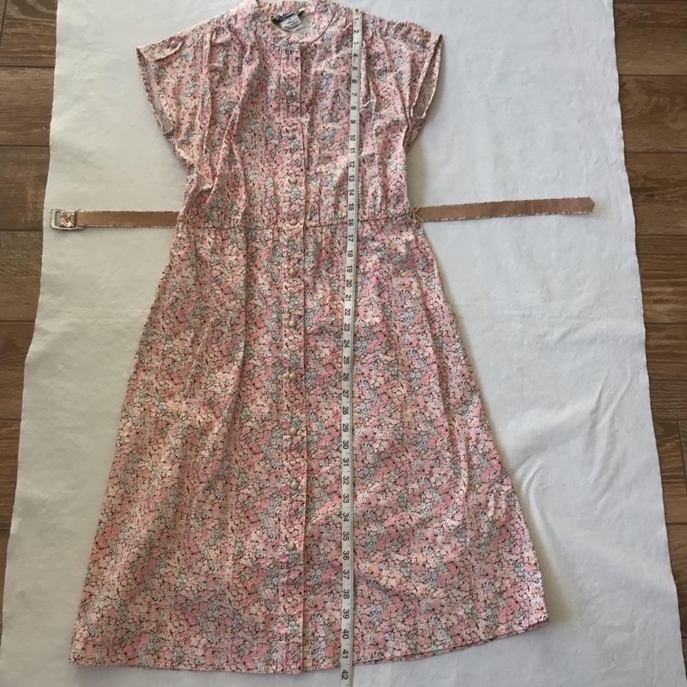Vintage Floral Pink Belted Button Down Cotton Dress - Picture 9 of 14